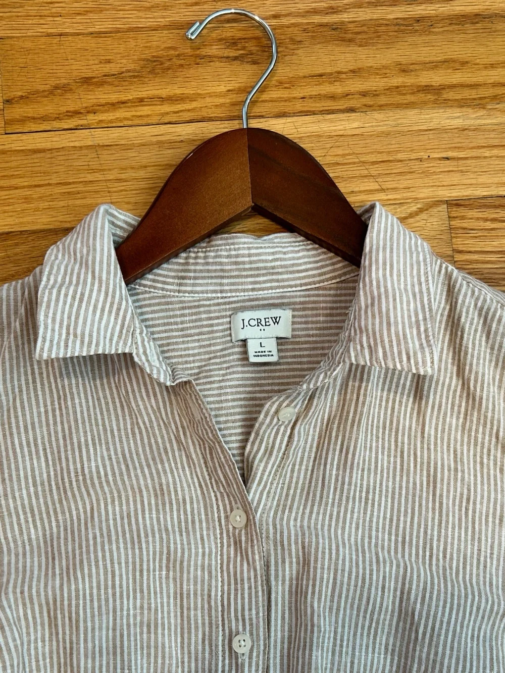 J. Crew Lightweight Striped Short-Sleeve Button-Up Shirt - Cream & Tan